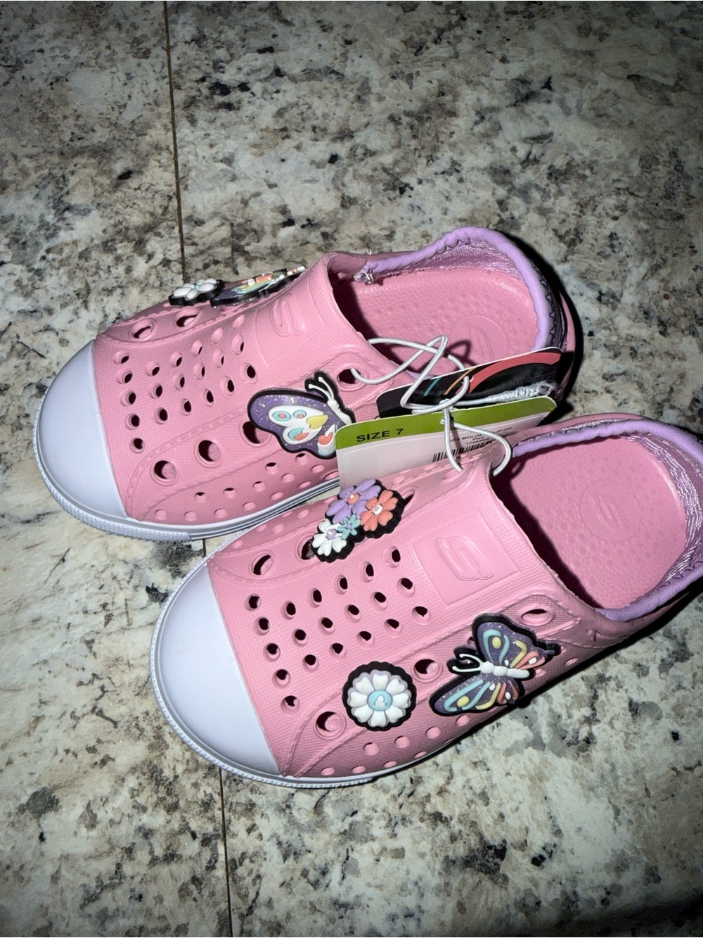 Kids Pink Slip-On Water Shoes with Butterfly & Flower Charms